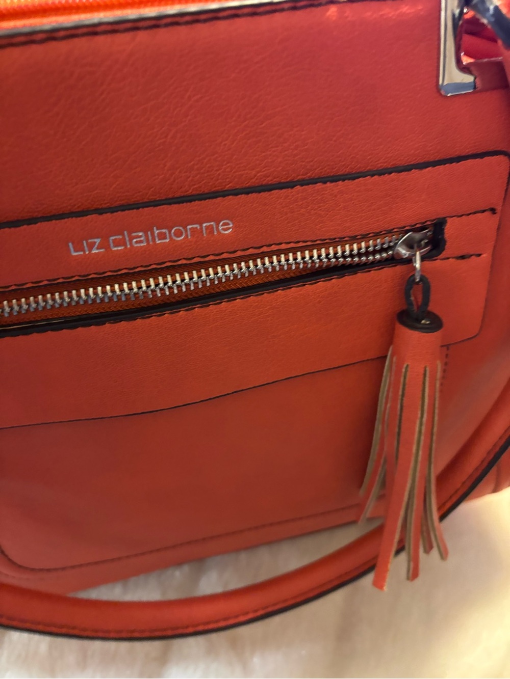 Liz Claiborne Women's Shoulder Bag in Coral Orange Leather-Style - Picture 8 of 16
